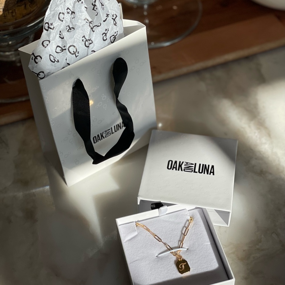 Gold Plated Paperclip “T” Initial Necklace by Oak and Luna